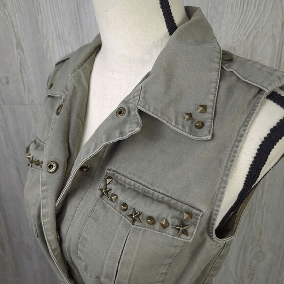 BP Collection Women’s Small Army Green 100% Cotton Belted Sleeveless Jacket Vest - Picture 8 of 9